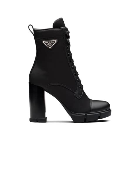 prada brushed leather and nylon laced booties|Women's Ankle Boots And Boots .